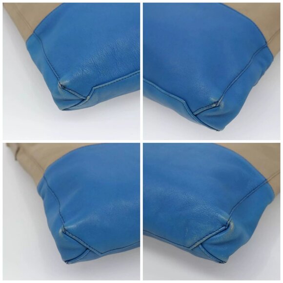 CELINE Shoulder Bag Leather Beige Gold blue Auth - Picture 14 of 15